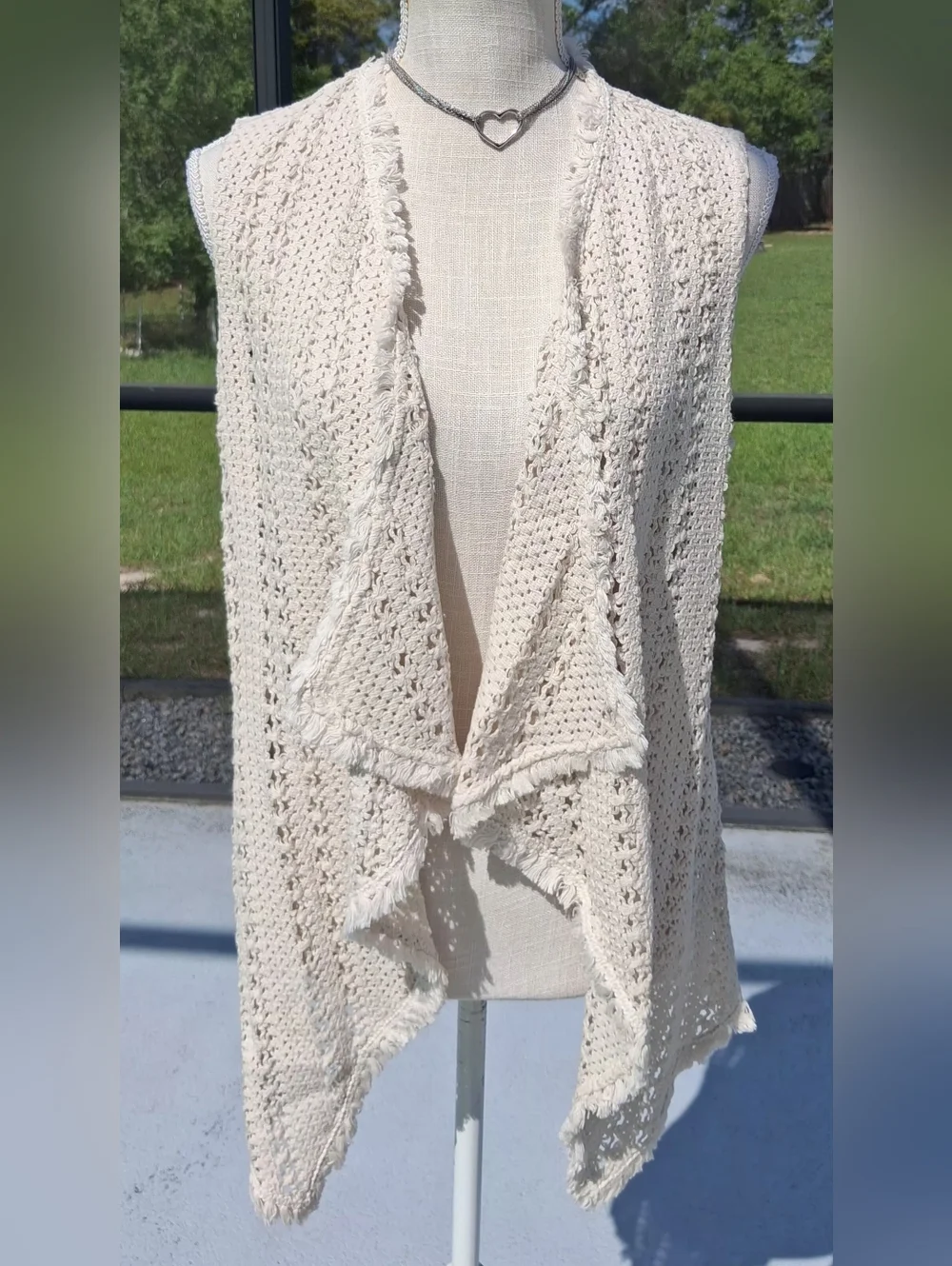 Chico's Draped Crochet Pilar Vest NWT Size 0 (Small) Cream Boho Style w/Fringe